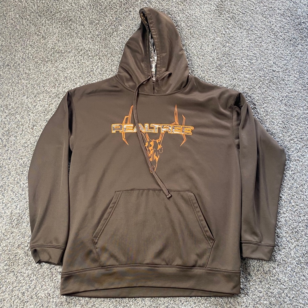 Realtree Hoodie Mens XL Brown Graphic Logo Performance Sweatshirt Camo Hood